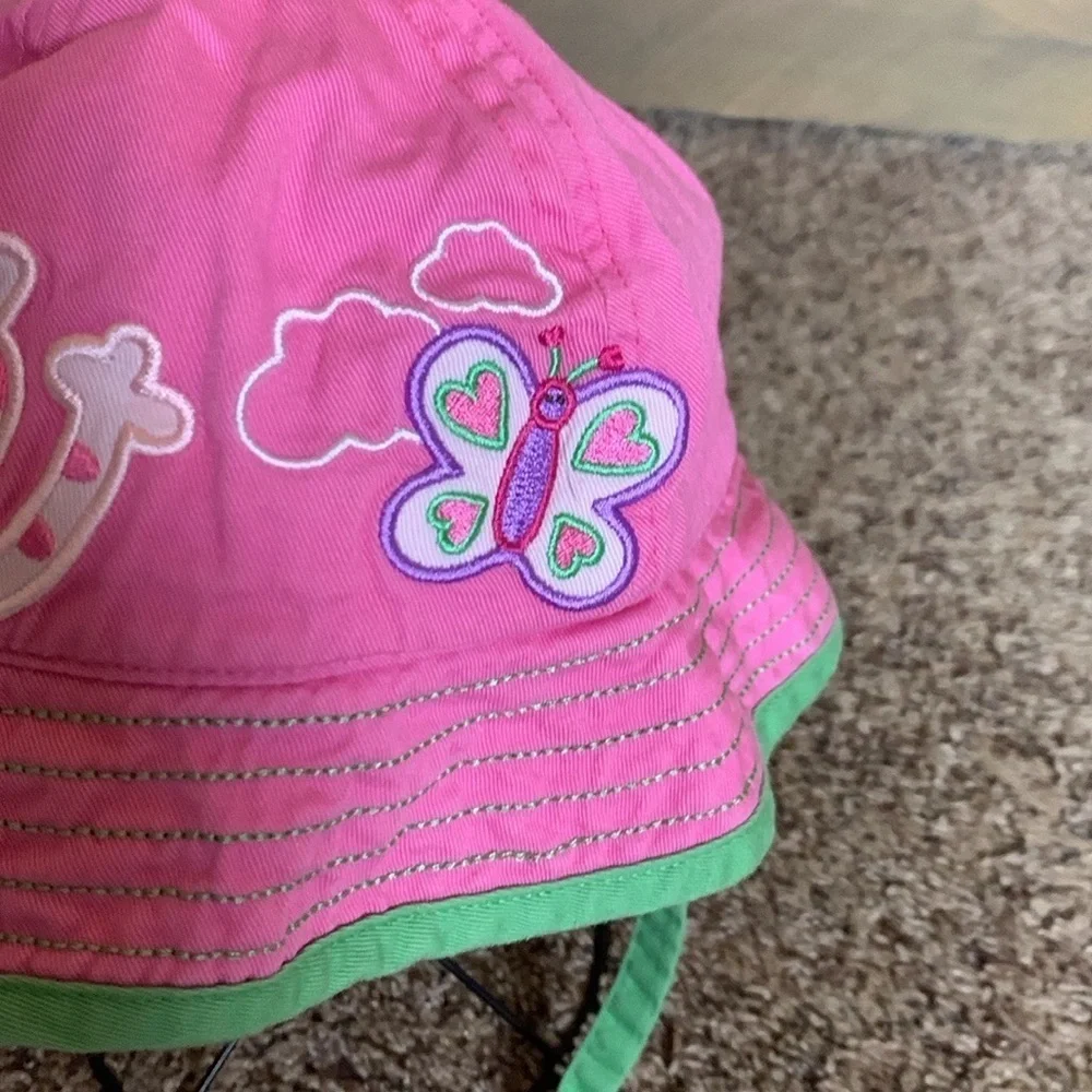 Hanna Andersson pink sunhat with green chin ties Size Medium